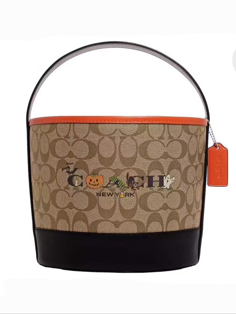 New Coach Monogram Halloween Trick Or Treat Bucket Bag ... Pumpkin, Ghost # 7054
